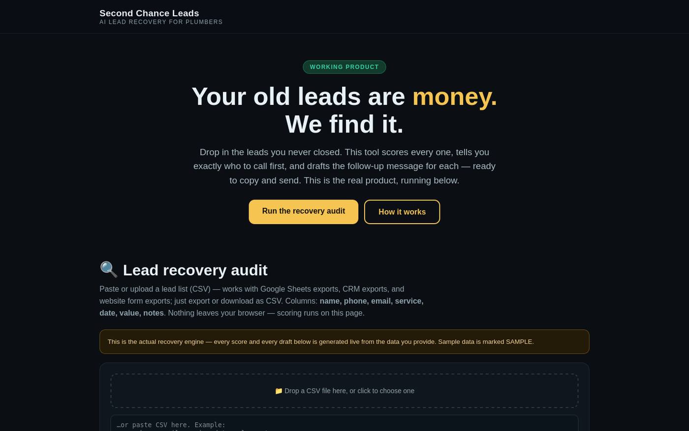Second Chance Leads — live lead recovery demo